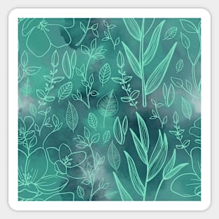 Watercolour Line Art Florals Green Sticker